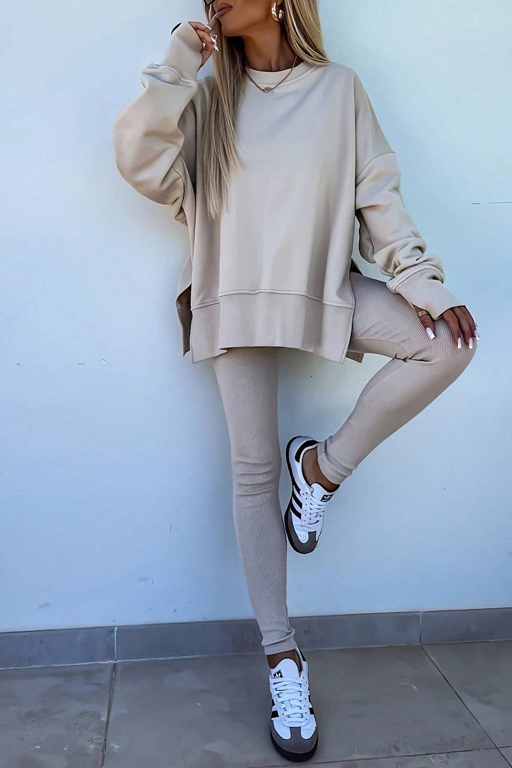 Cozy Up ~ Oversize Sweatshirt & Ribbed Leggings SET