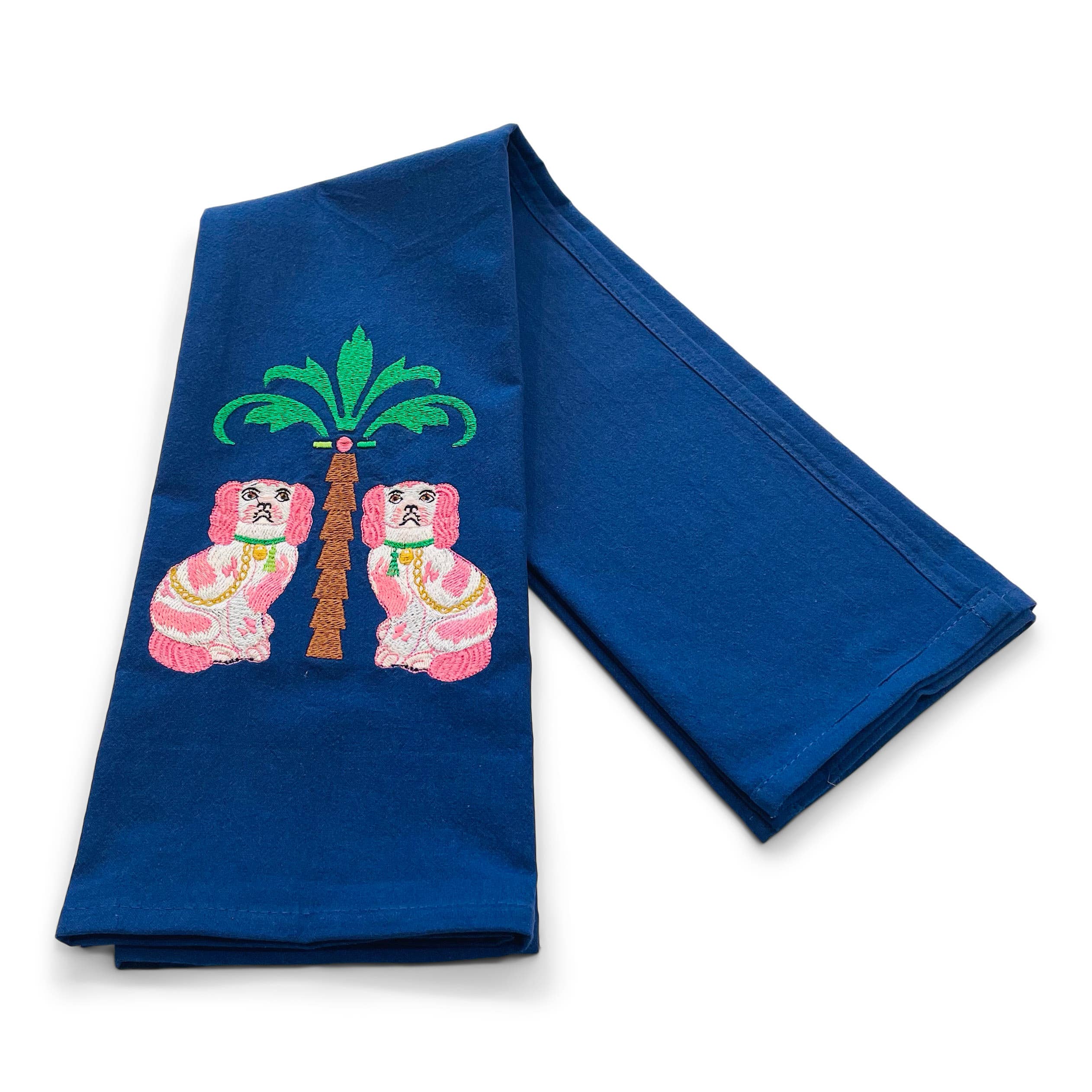 Towel - Staffordshire Dogs with Palm Tree on Navy