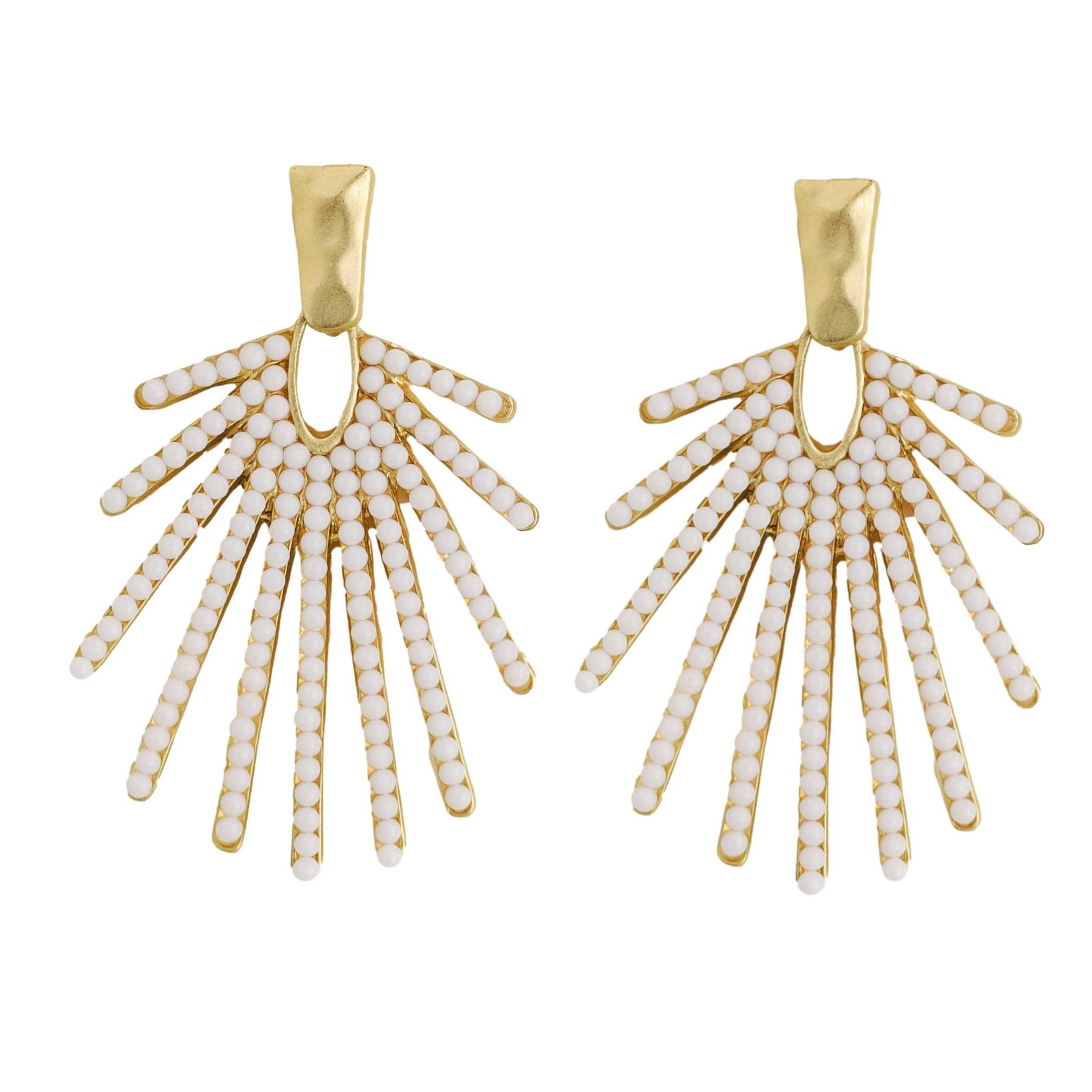 White Sunburst Statement Drop Earrings