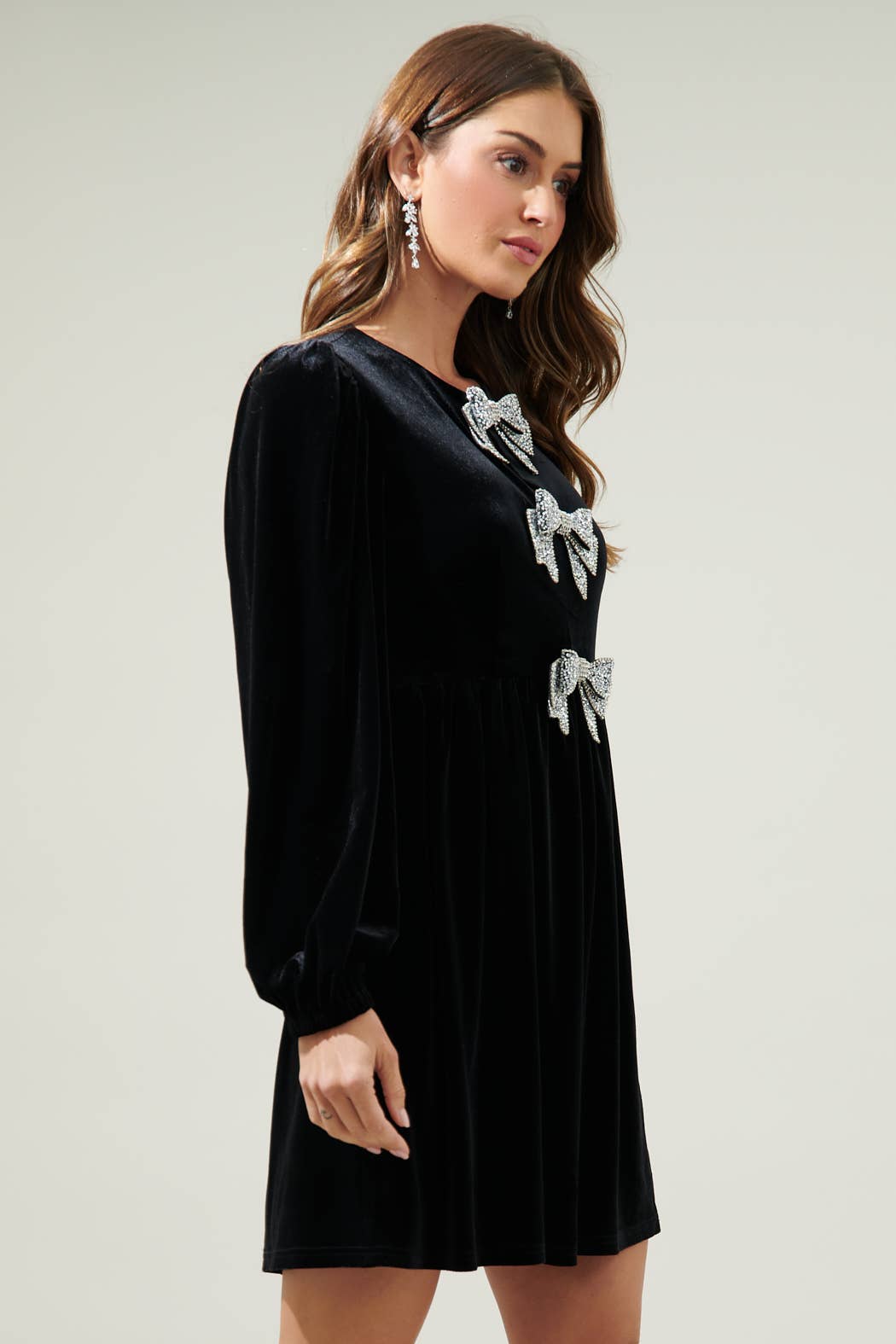 Glow Bow Velvet Mini Dress- Emerald