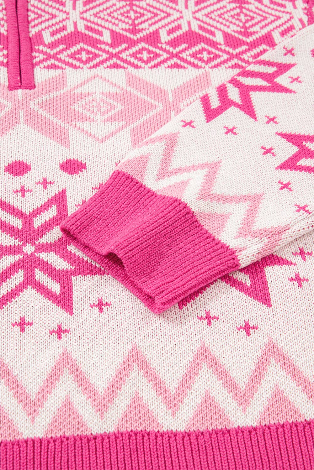 Winter Wonderland~ Pink Snowflake Quarter Zip Sweater