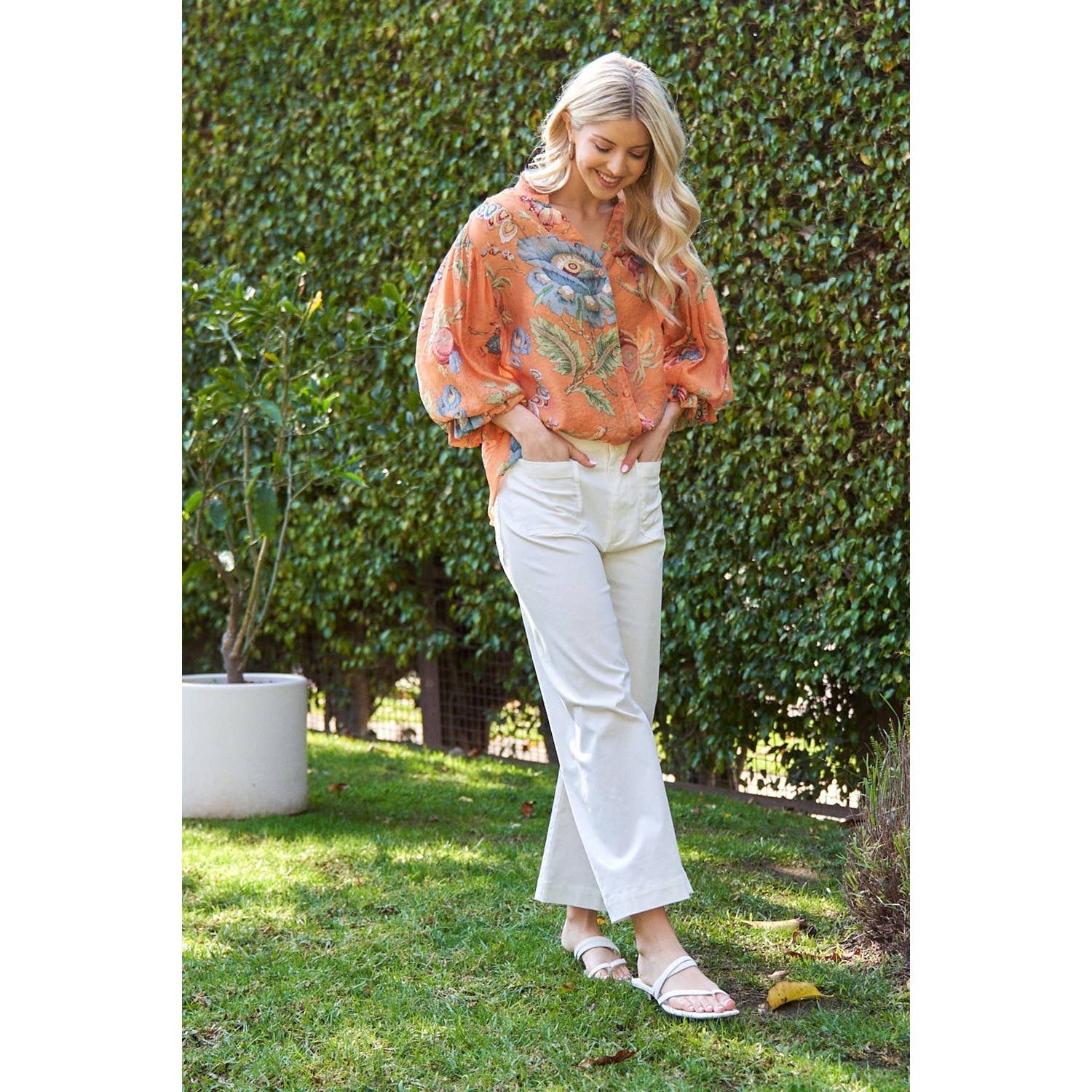 Floral Frolic Balloon Sleeve Blouse