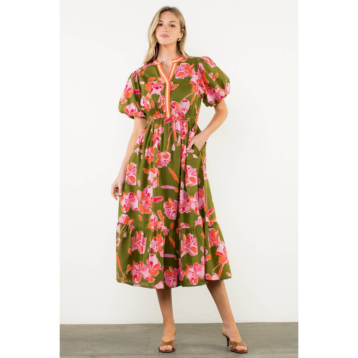 Hey Pumpkin' Floral V-Neck Midi Dress