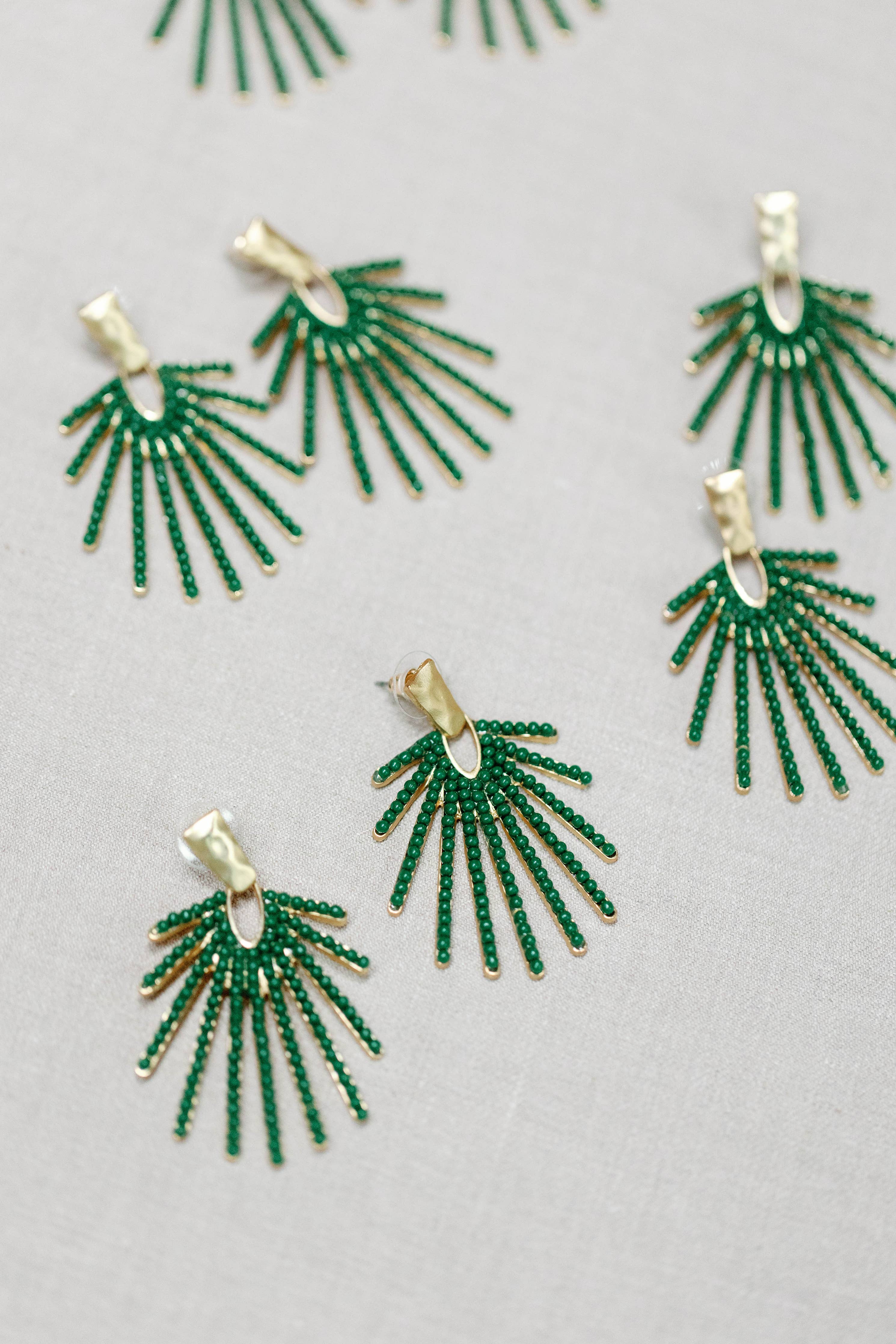 Olive Sunburst Statement Drop Earrings