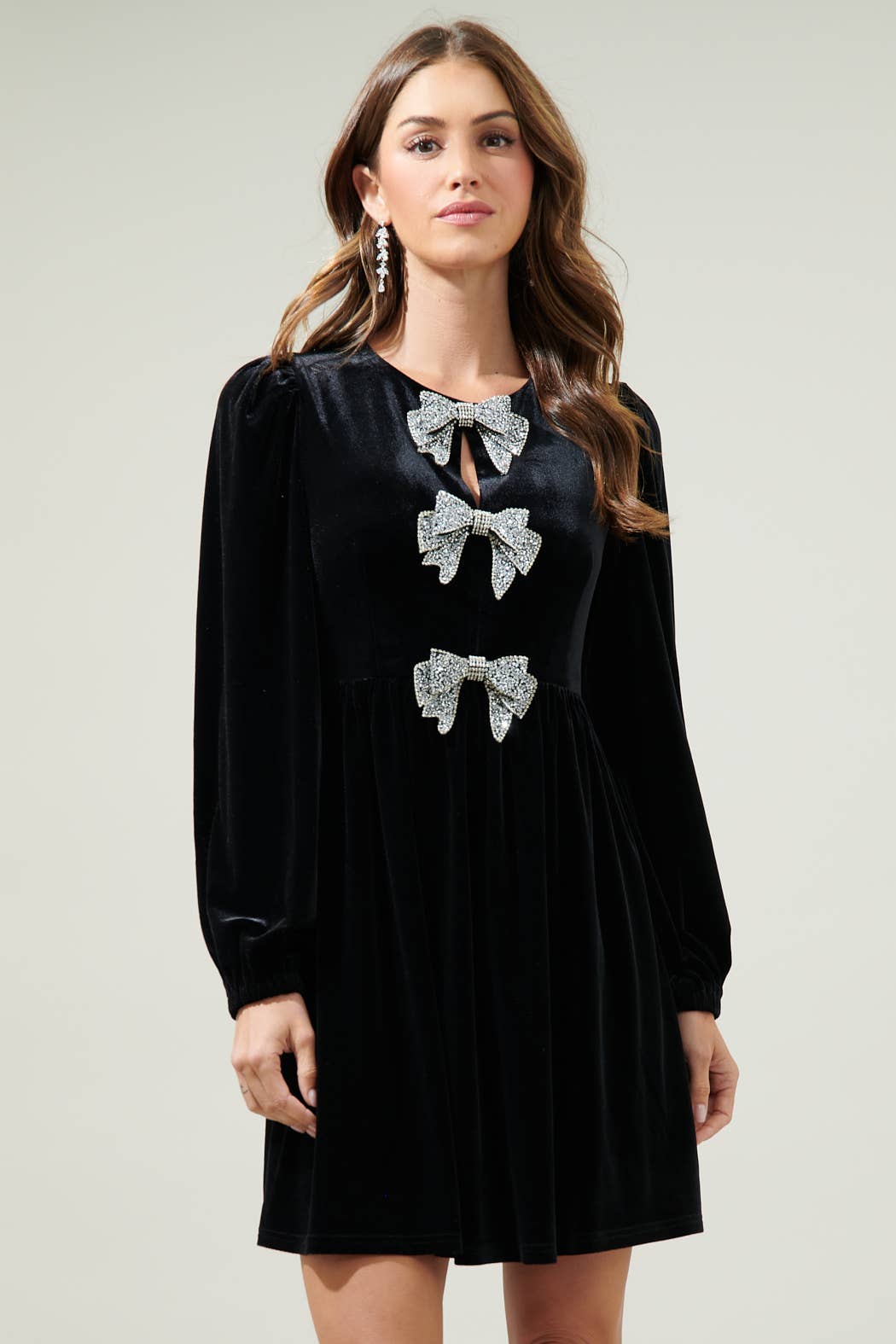 Glow Bow Velvet Mini Dress- Emerald