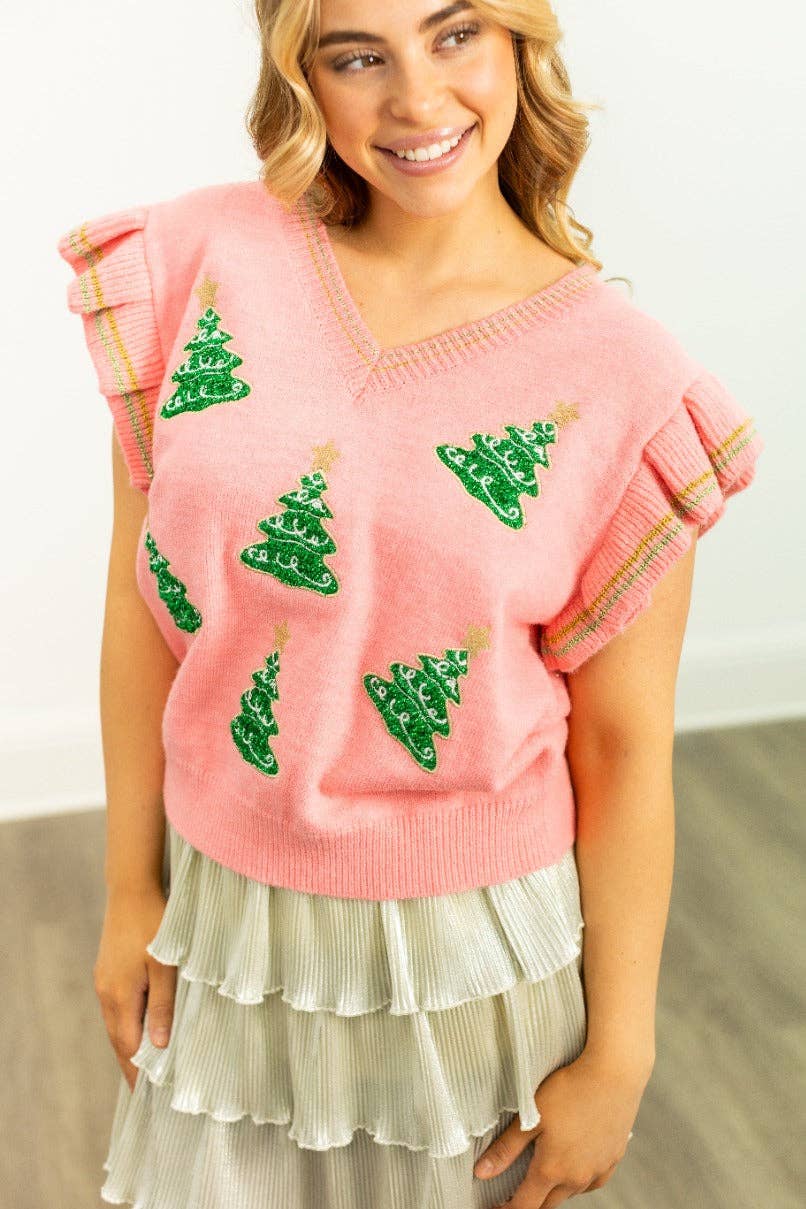 Glitter Tree Patches Sweater Vest