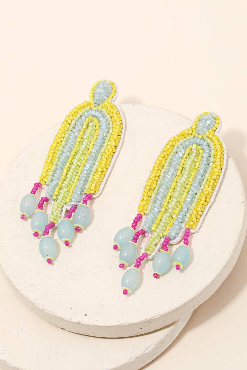 Seed Beaded Oval Drop Statement Earrings