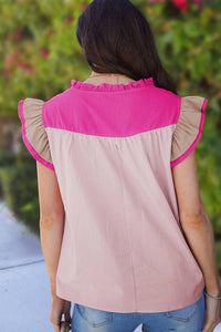 You Got This Pink Colorblock Ruffle Sleeve Blouse