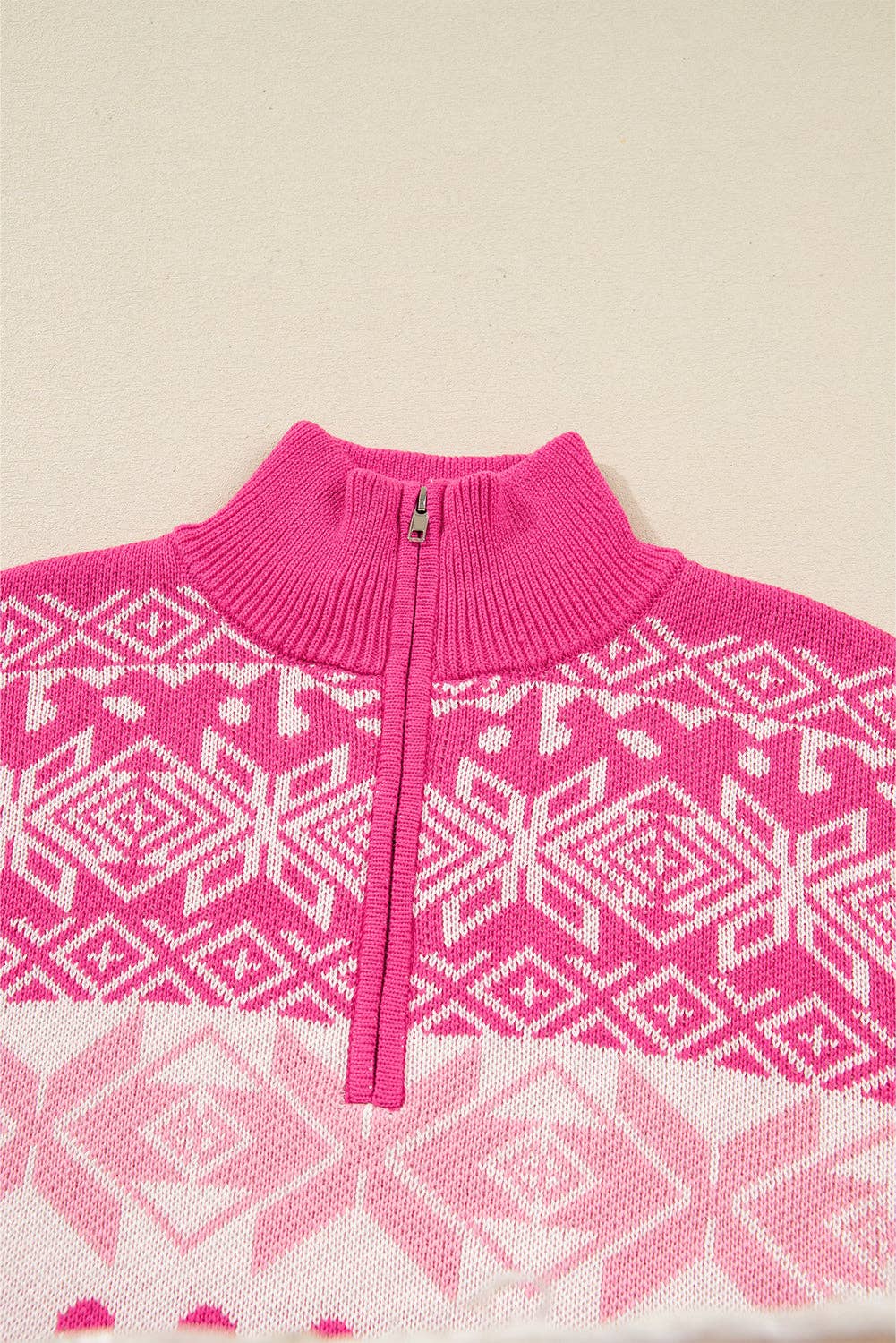 Winter Wonderland~ Pink Snowflake Quarter Zip Sweater