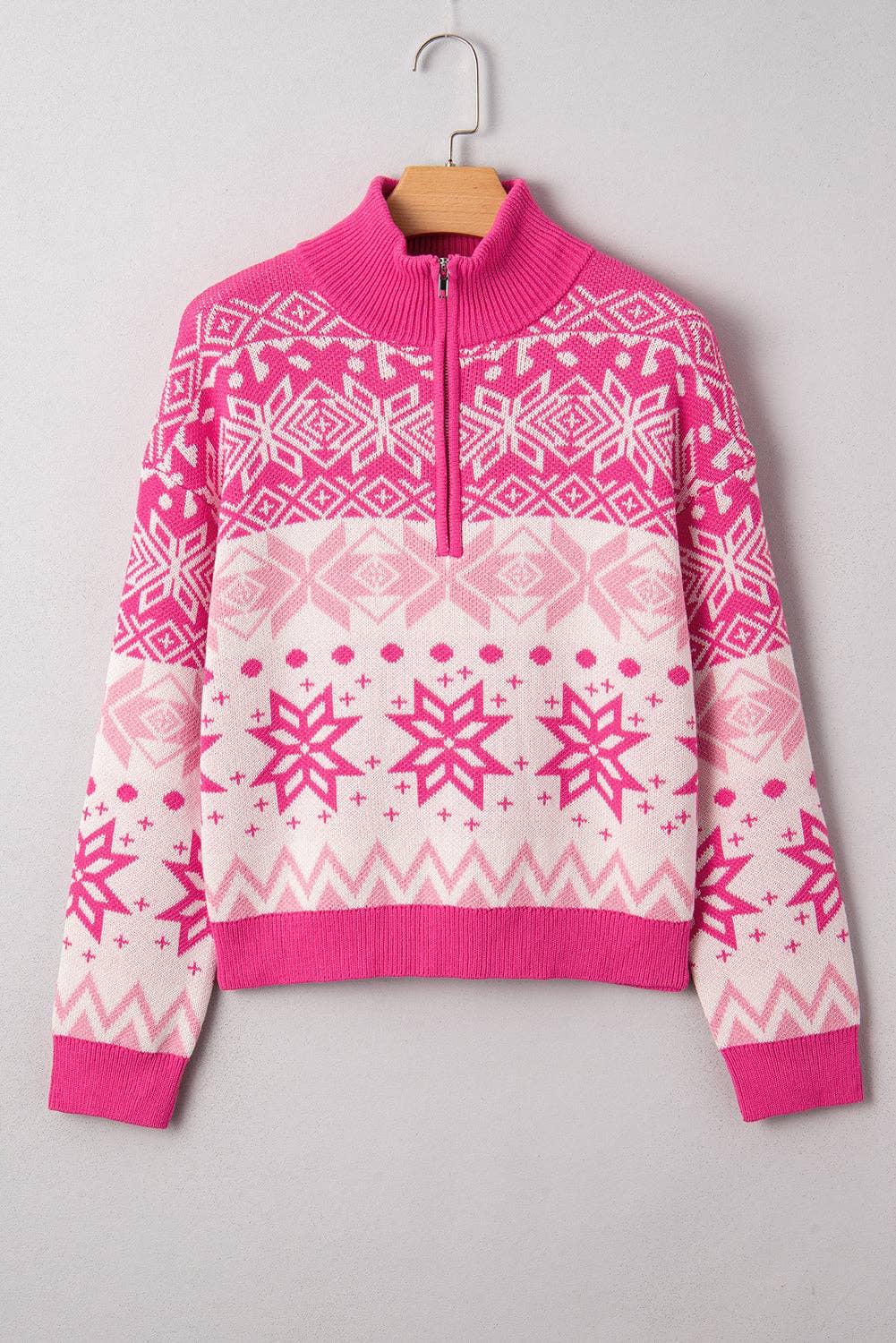 Winter Wonderland~ Pink Snowflake Quarter Zip Sweater