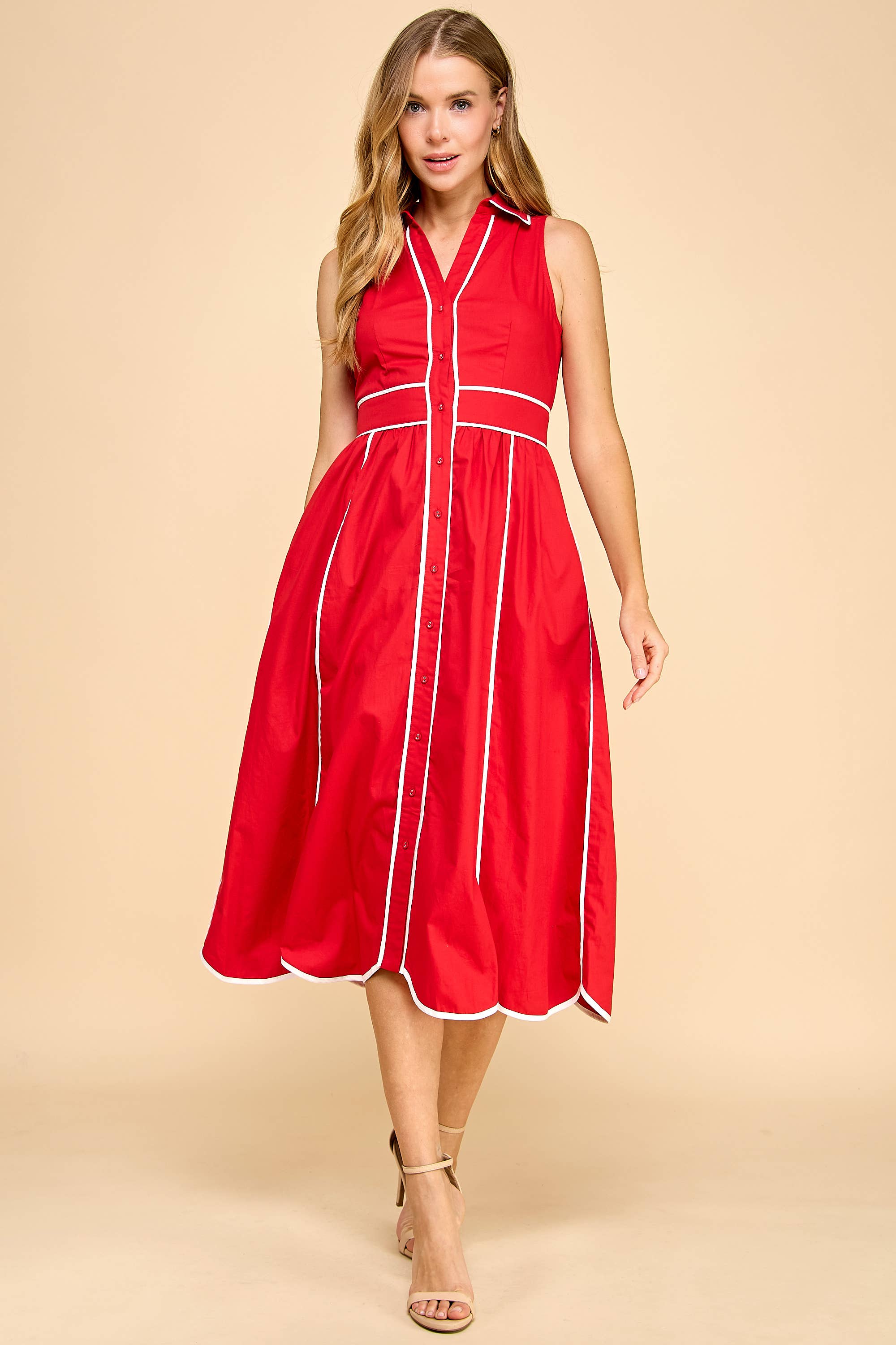 Back When Red Button Down Midi Dress M Back When Red Button Down Midi Dress M