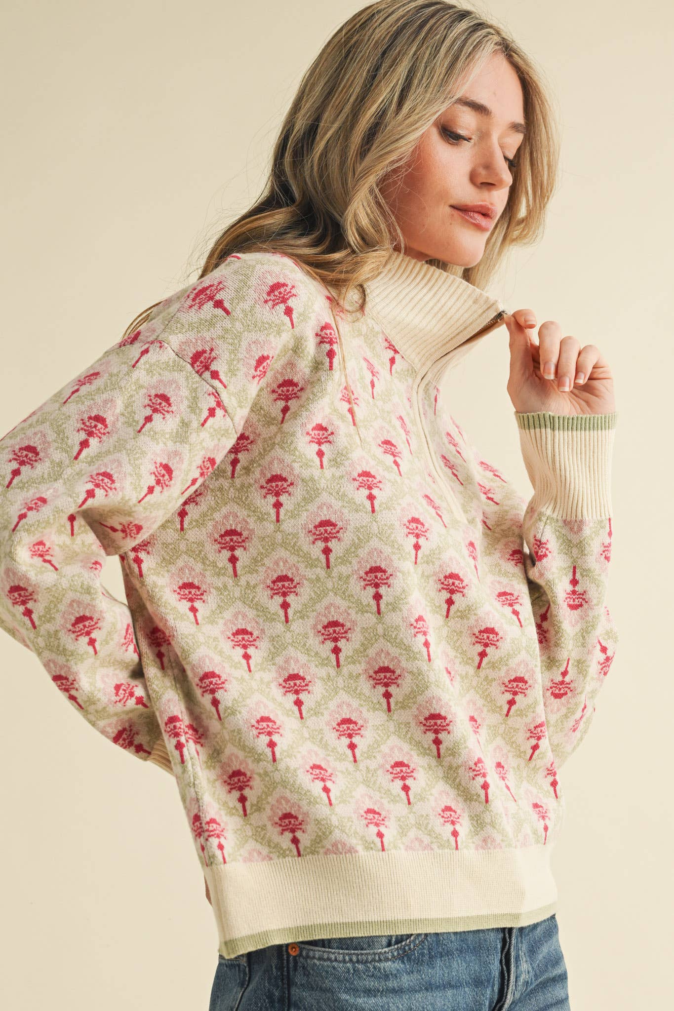 In The Air- Floral Half Zip Pullover