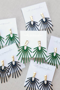 Olive Sunburst Statement Drop Earrings