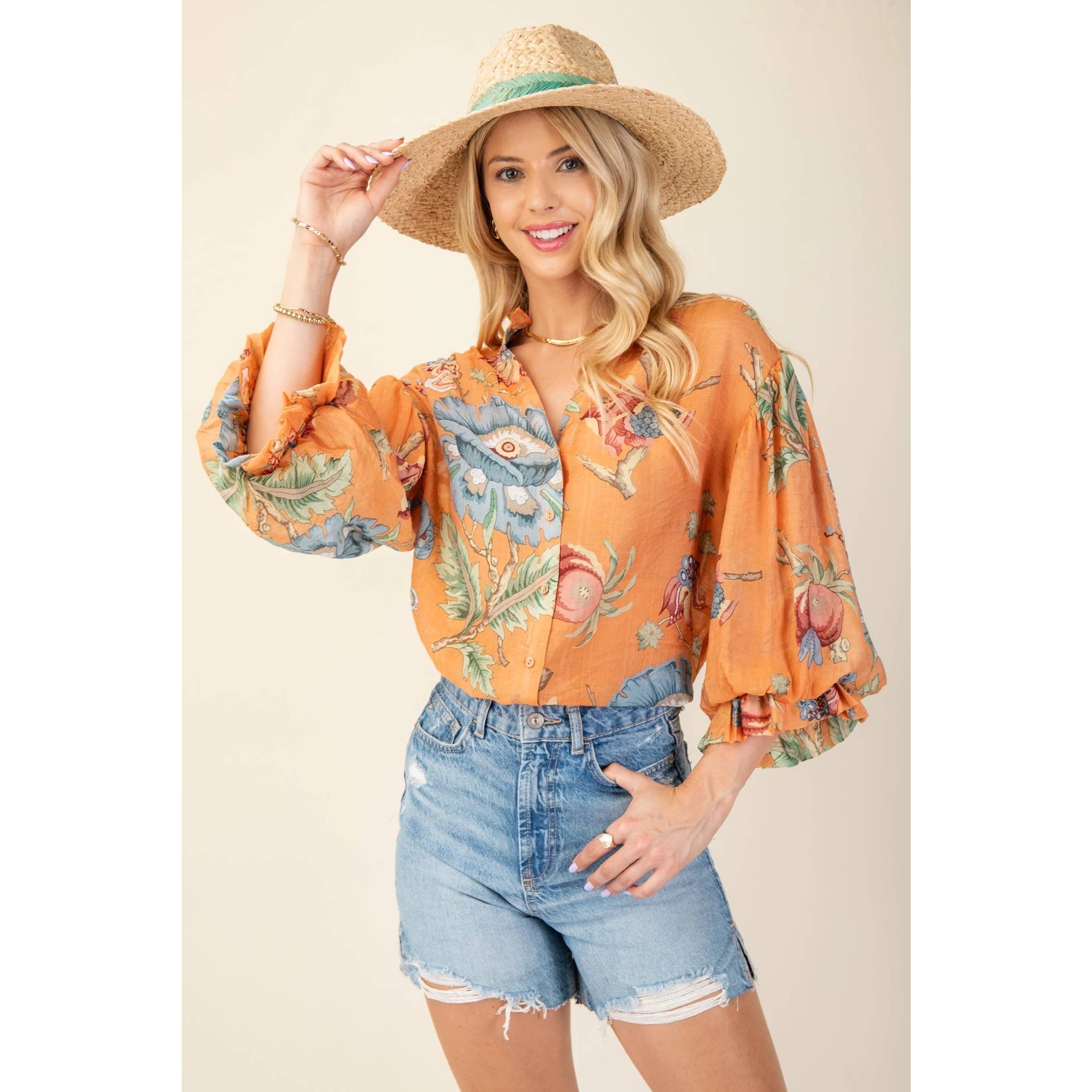Floral Frolic Balloon Sleeve Blouse
