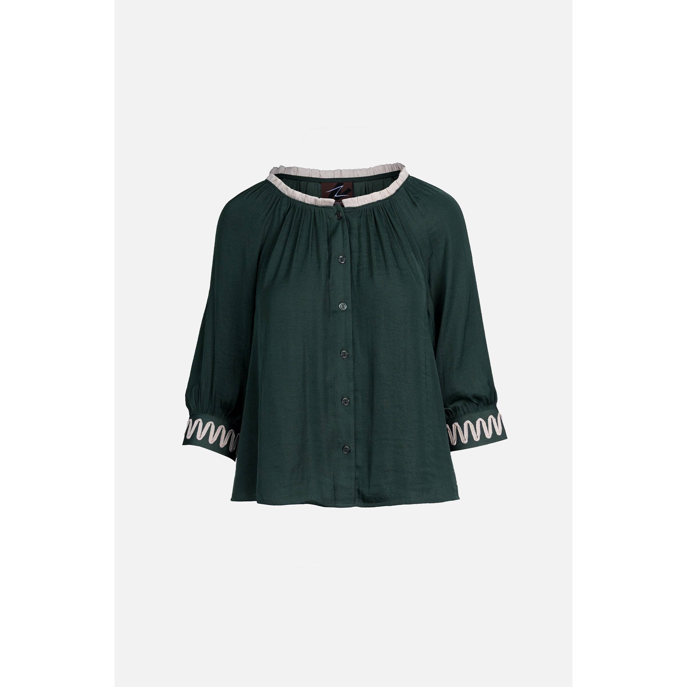 Just Blissful ~ Forrest Green 3/4 Sleeve Detailed  Blouse
