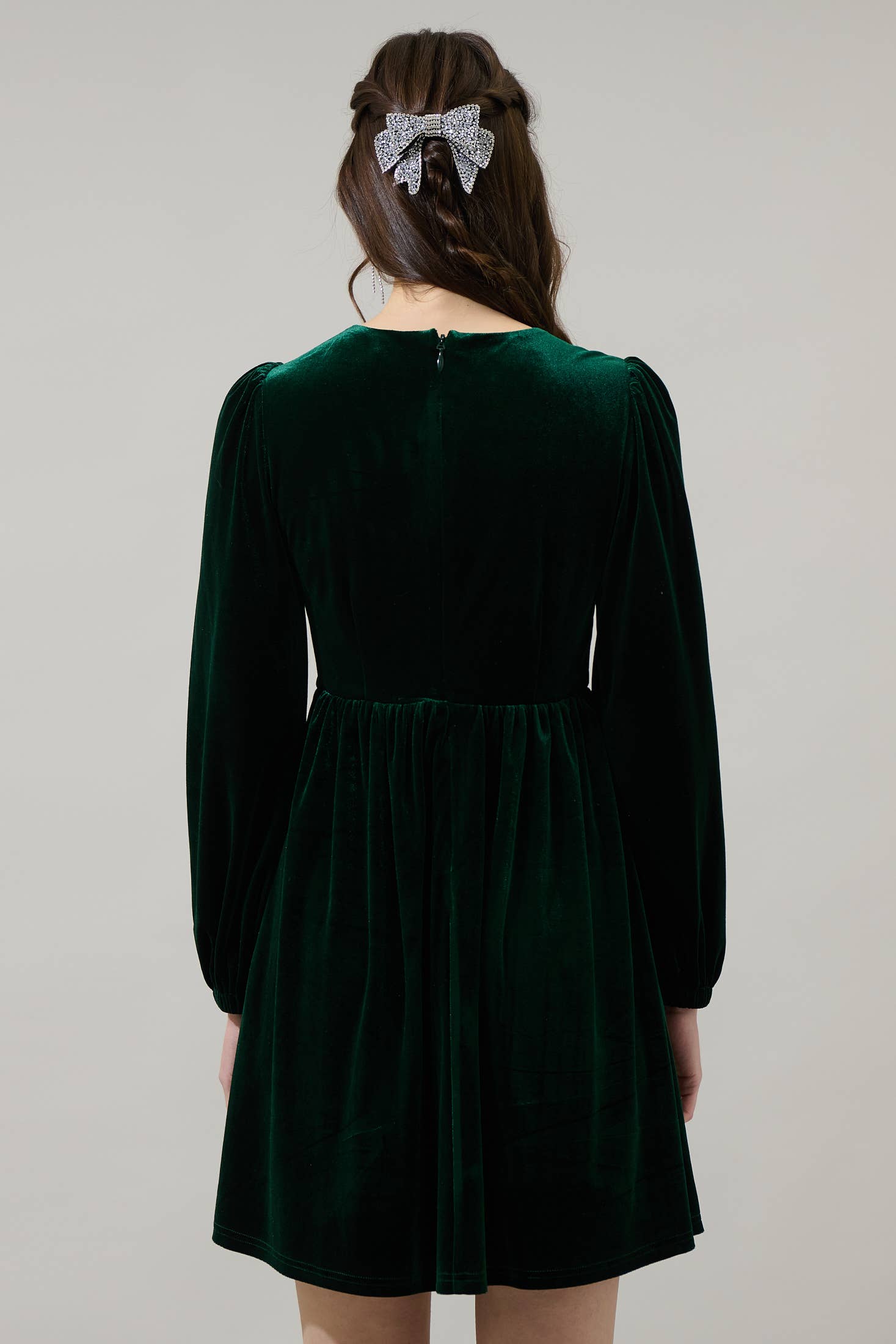 Glow Bow Velvet Mini Dress- Emerald