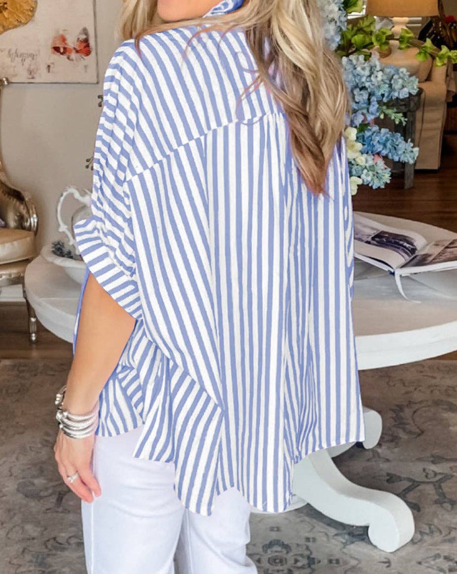 Sky's The Limit ~ Stripe Dolman Sleeve Oversize Shirt