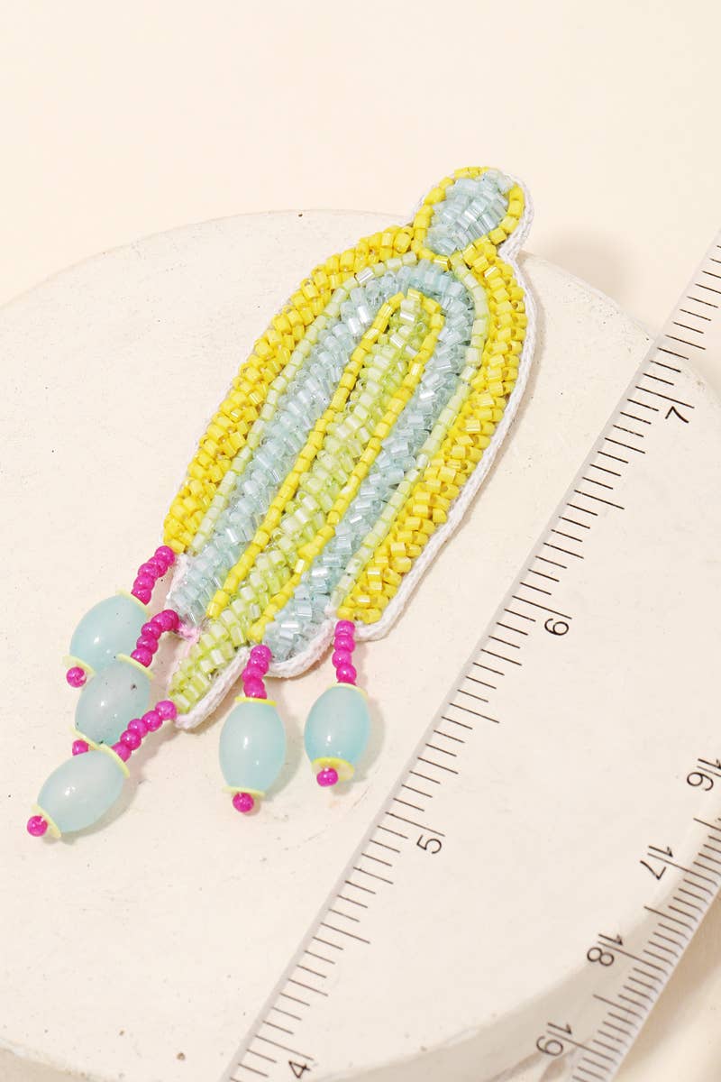 Seed Beaded Oval Drop Statement Earrings