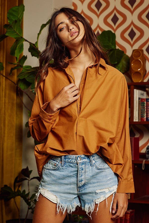 Caramel Button-up Blouse