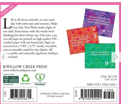 Make Every Day Your Bitch 2026 Daily Desktop Box Calendar