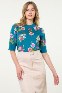 Who You Are Flower Knit Short Sleeve Top