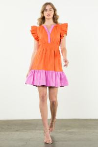 Walk On Color Block Smocked Waist Leather Dress