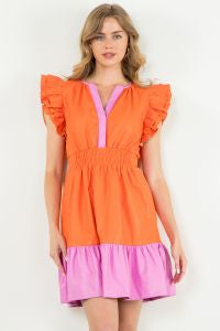 Walk On Color Block Smocked Waist Leather Dress