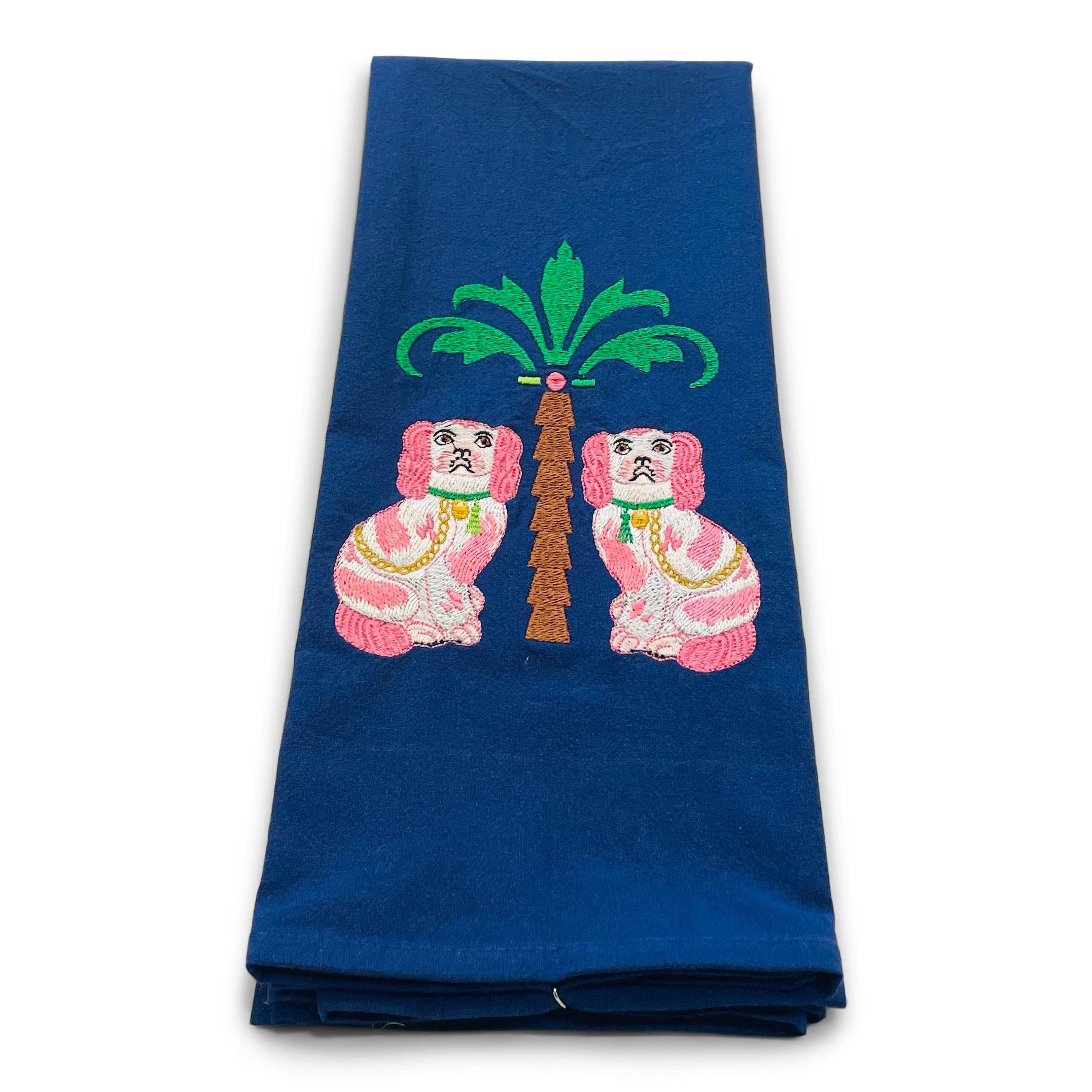 Towel - Staffordshire Dogs with Palm Tree on Navy