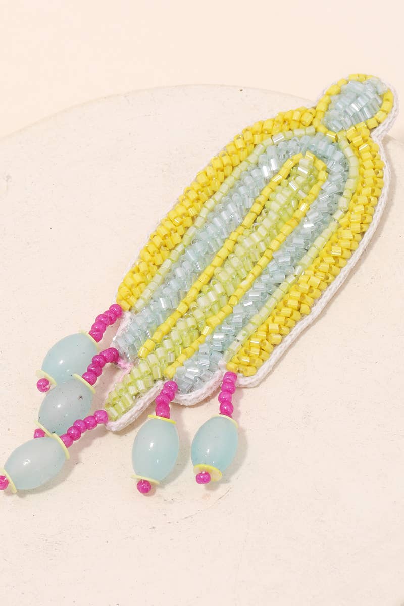 Seed Beaded Oval Drop Statement Earrings