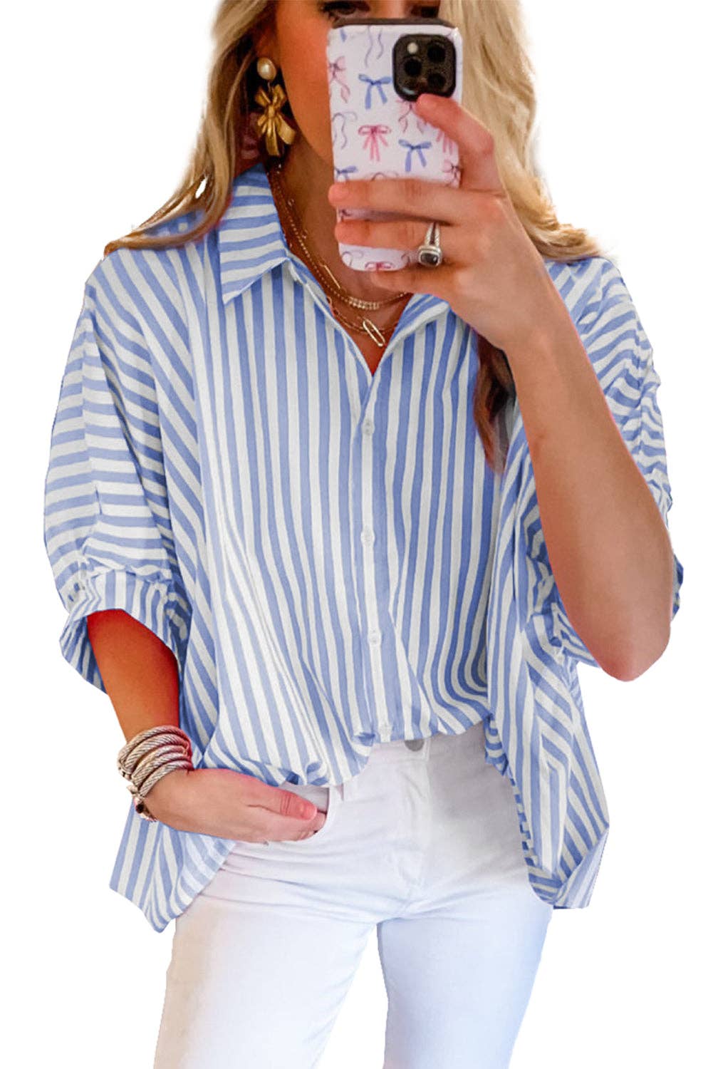 Sky's The Limit ~ Stripe Dolman Sleeve Oversize Shirt