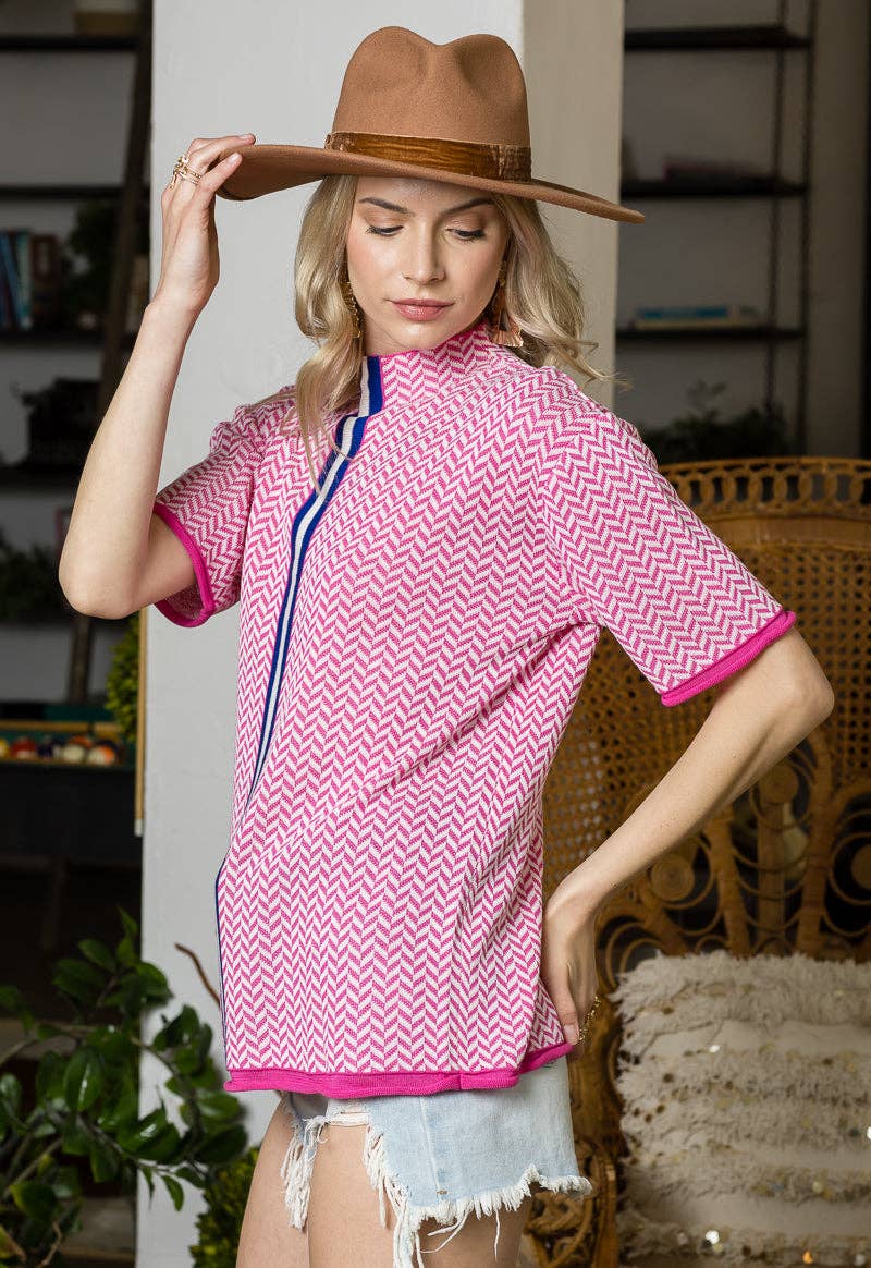 Day Tripper Short Sleeve Top with Stripe Contrast