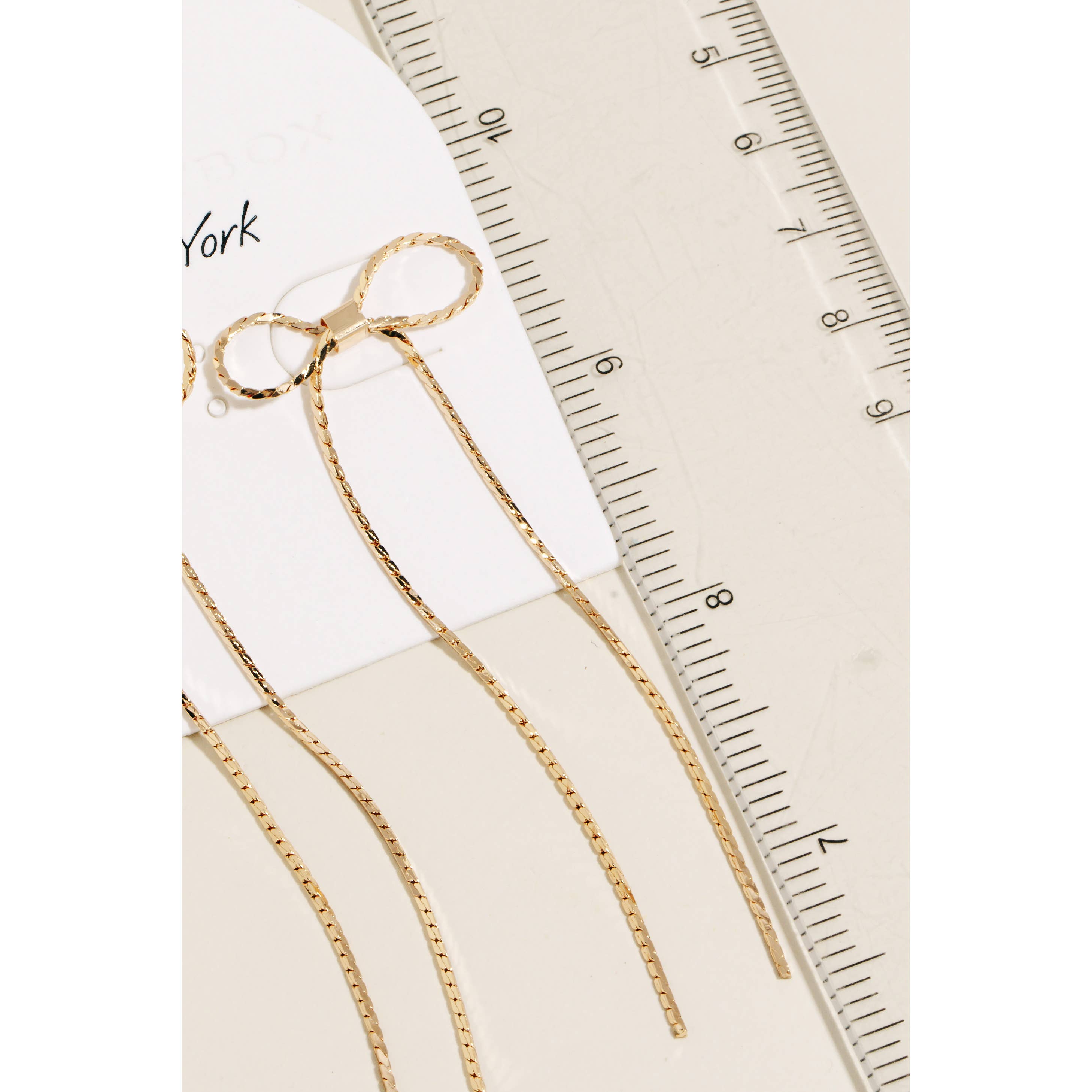 Long Dainty Metallic Ribbon Bow Stud Dangle Earrings