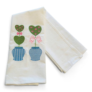 Towel - Pair of Heart Topiaries on white