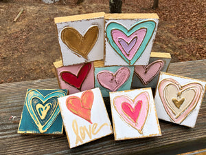 3x3 Heart Valentine handmade textured wood block