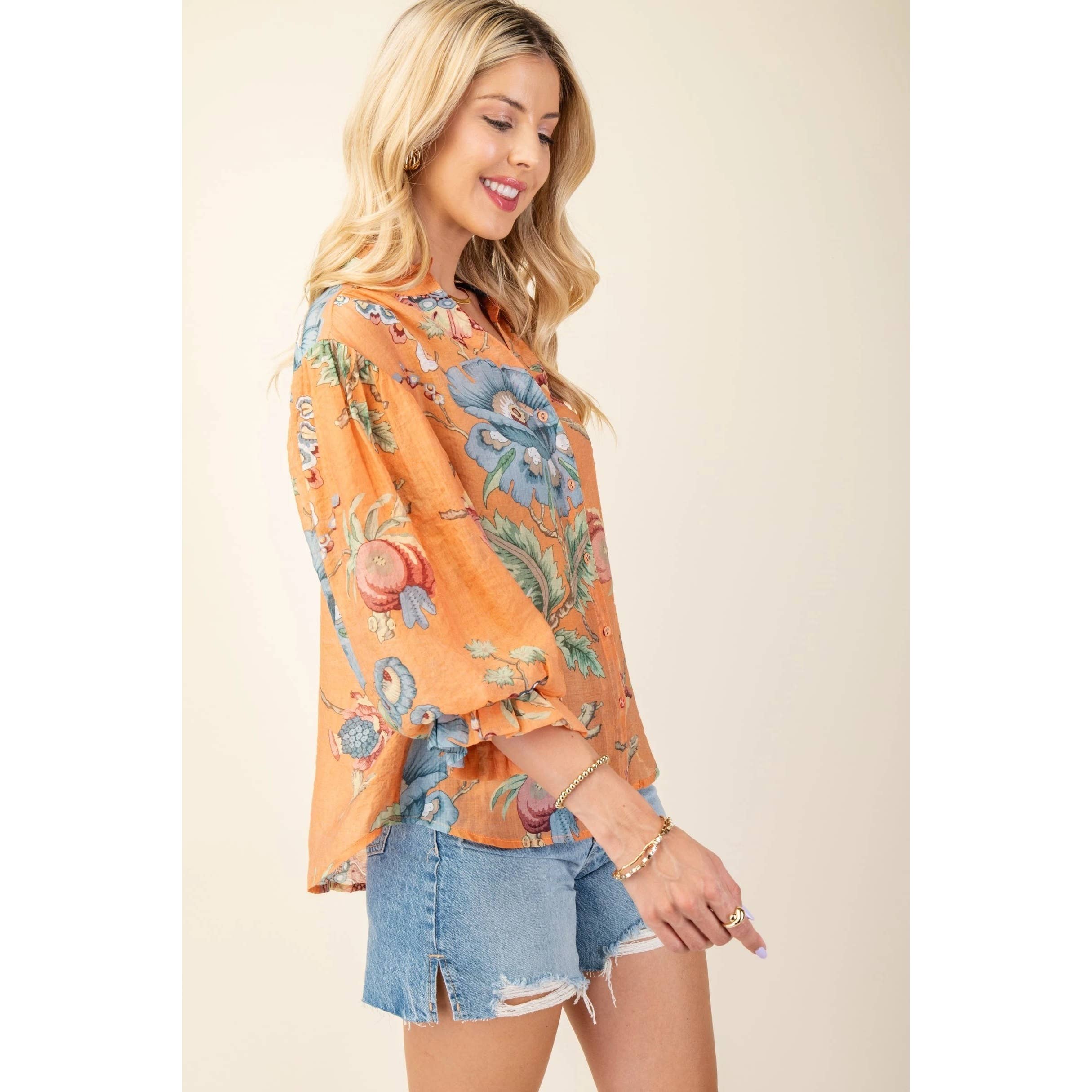 Floral Frolic Balloon Sleeve Blouse