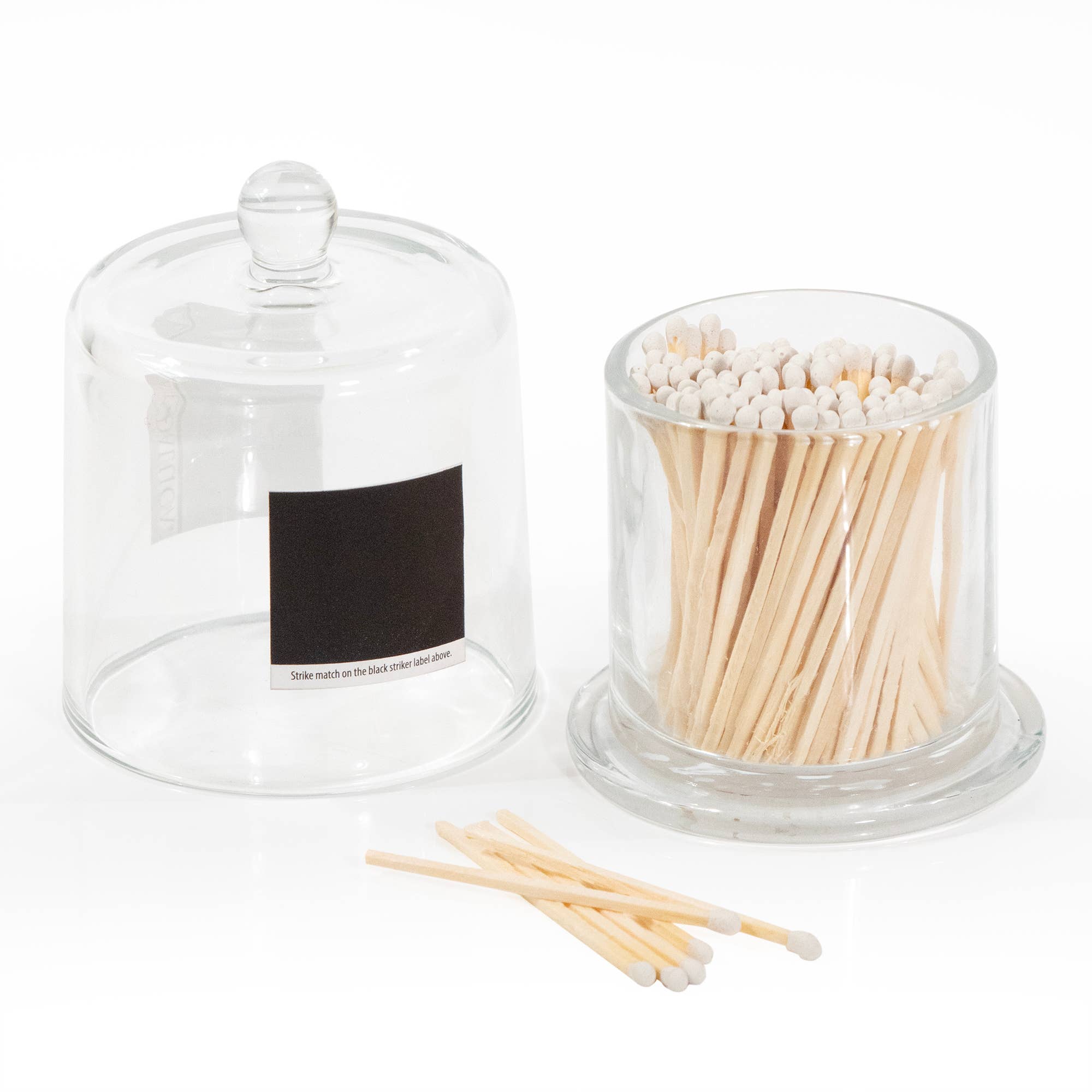 Glass Cloche & 120 Wooden White Matches