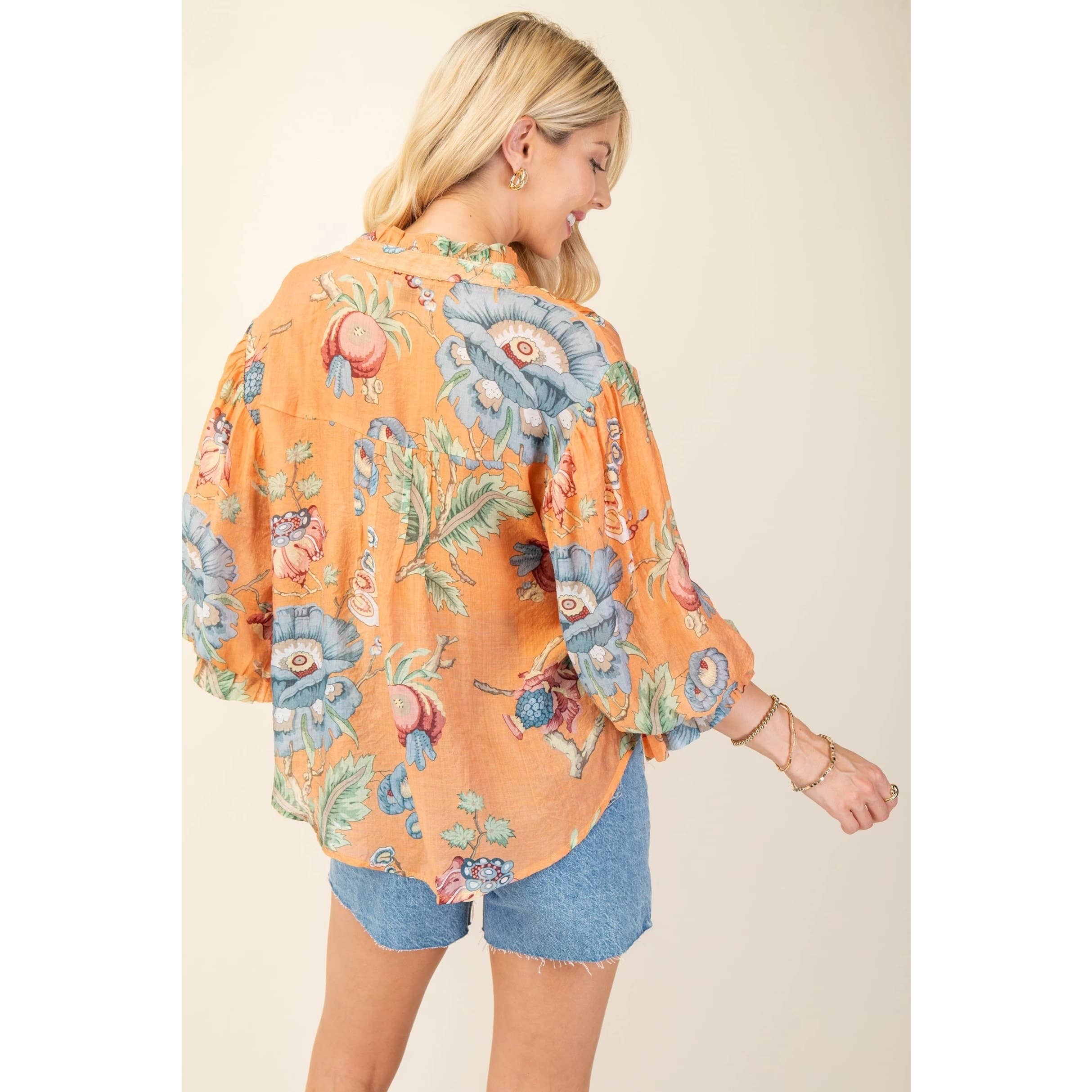 Floral Frolic Balloon Sleeve Blouse