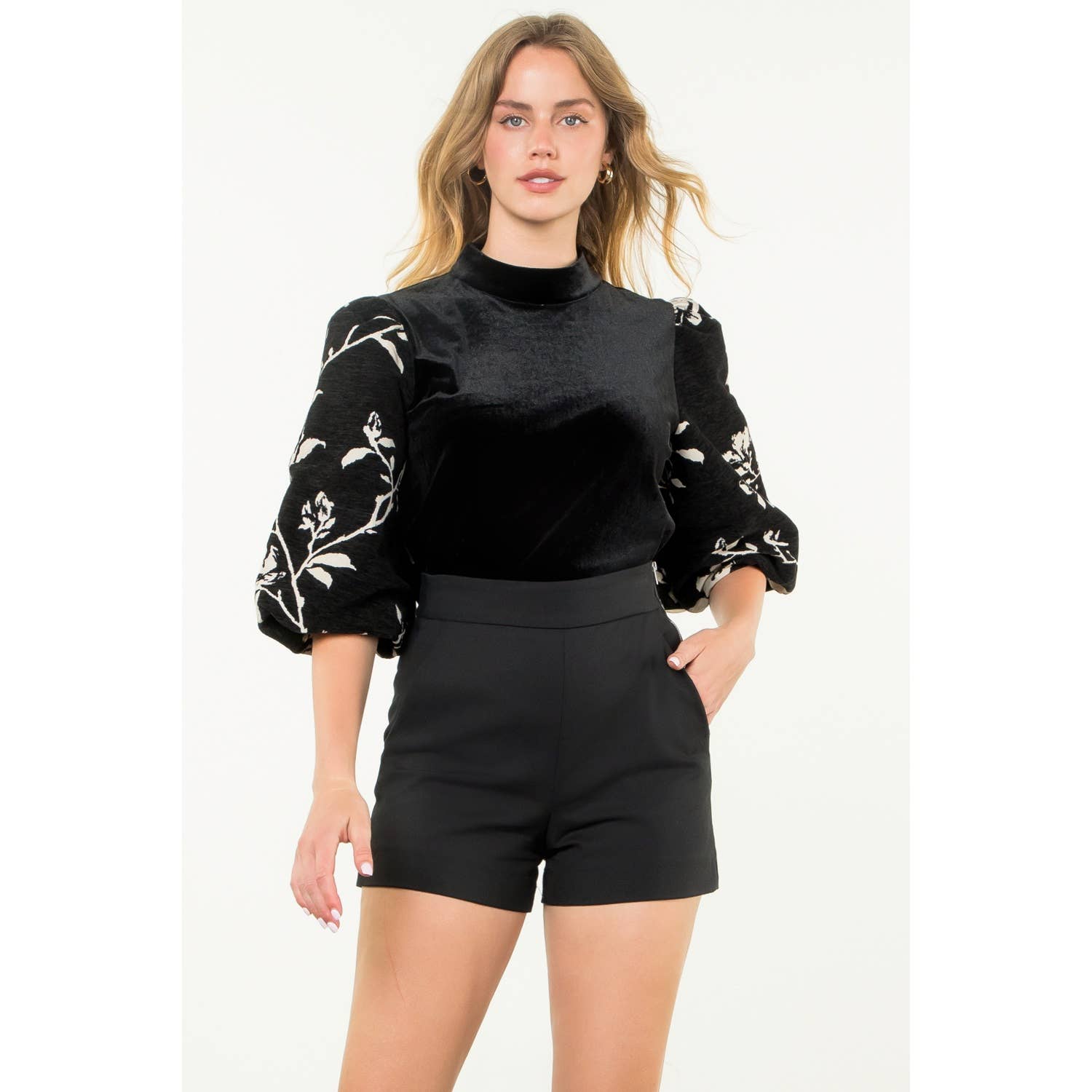 Black Puff Sleeve Velvet Top