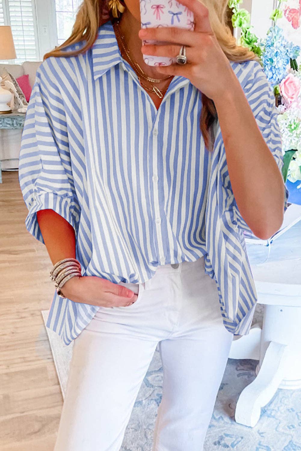 Sky's The Limit ~ Stripe Dolman Sleeve Oversize Shirt