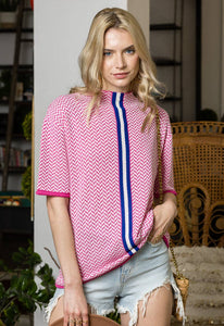 Day Tripper Short Sleeve Top with Stripe Contrast