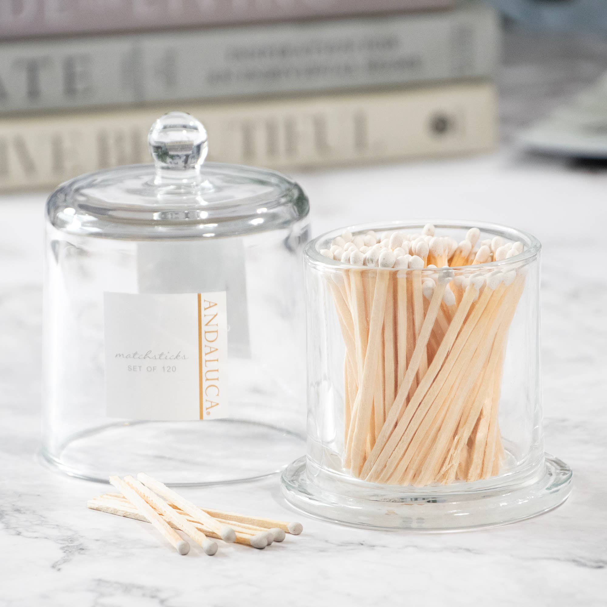 Glass Cloche & 120 Wooden White Matches