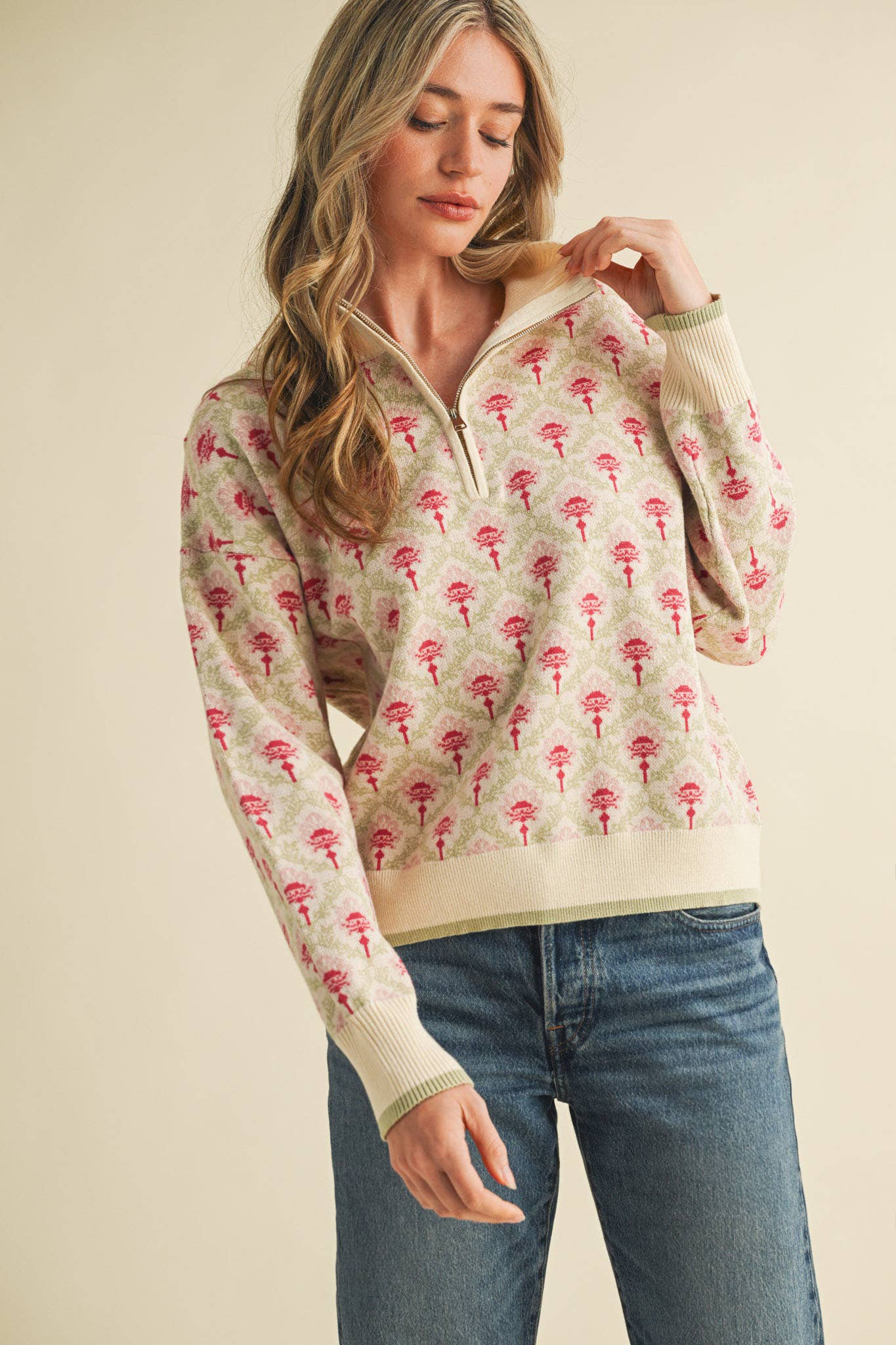 In The Air- Floral Half Zip Pullover