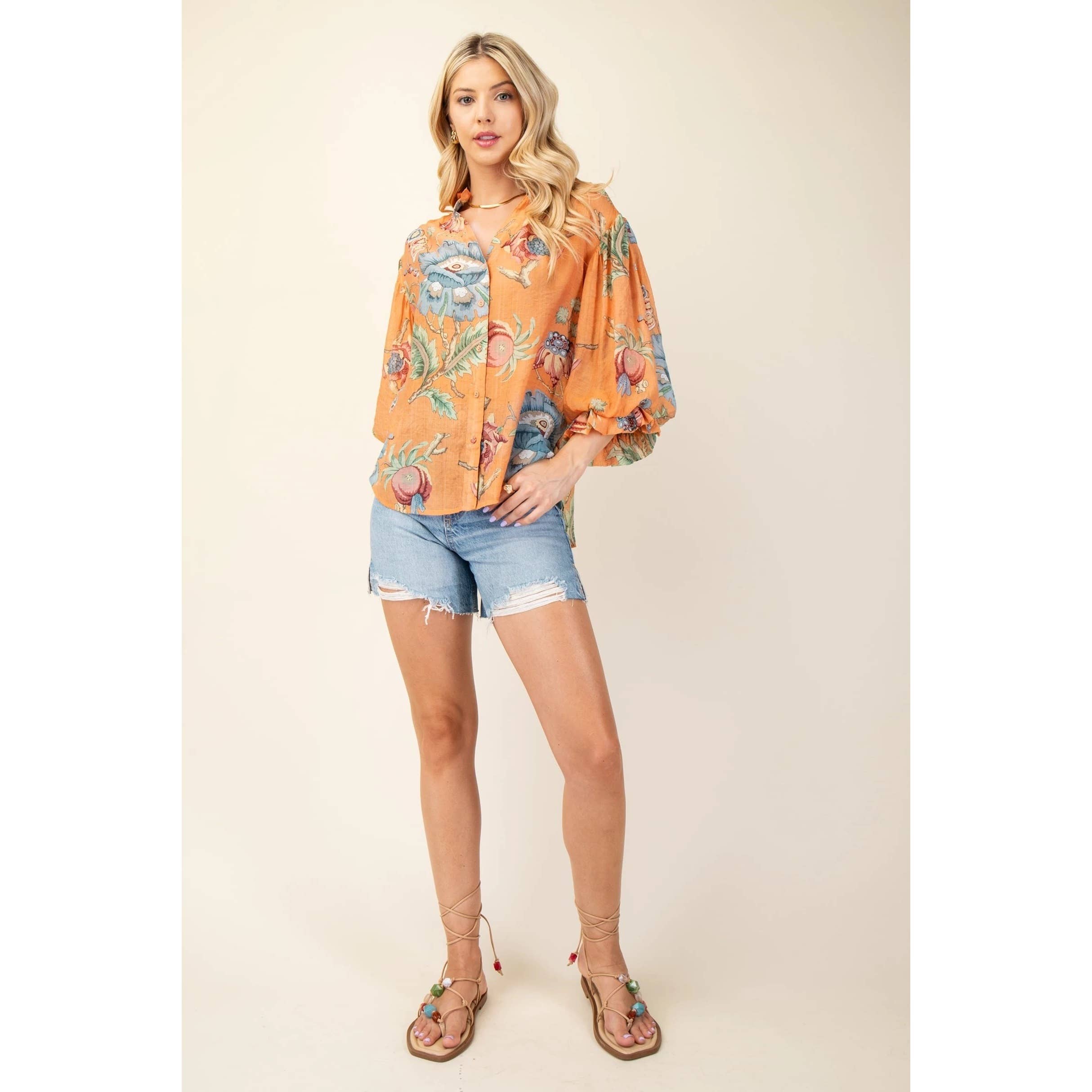 Floral Frolic Balloon Sleeve Blouse