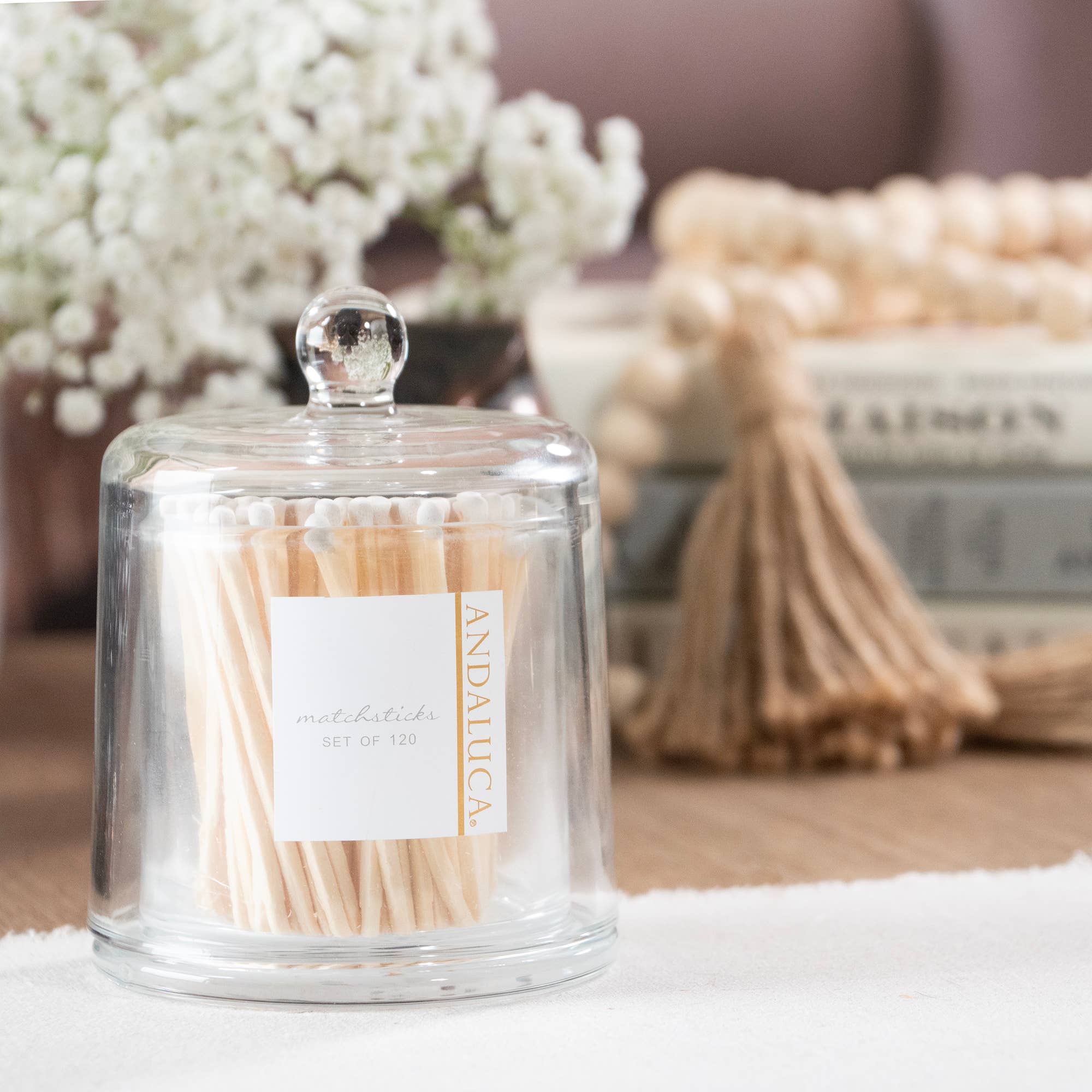 Glass Cloche & 120 Wooden White Matches