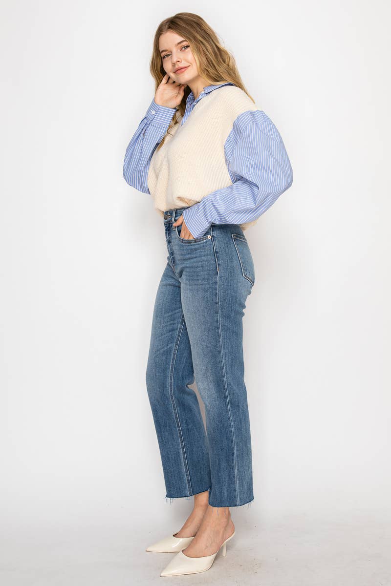 Go Getter ~ Straight Raw Hem Crop Jean