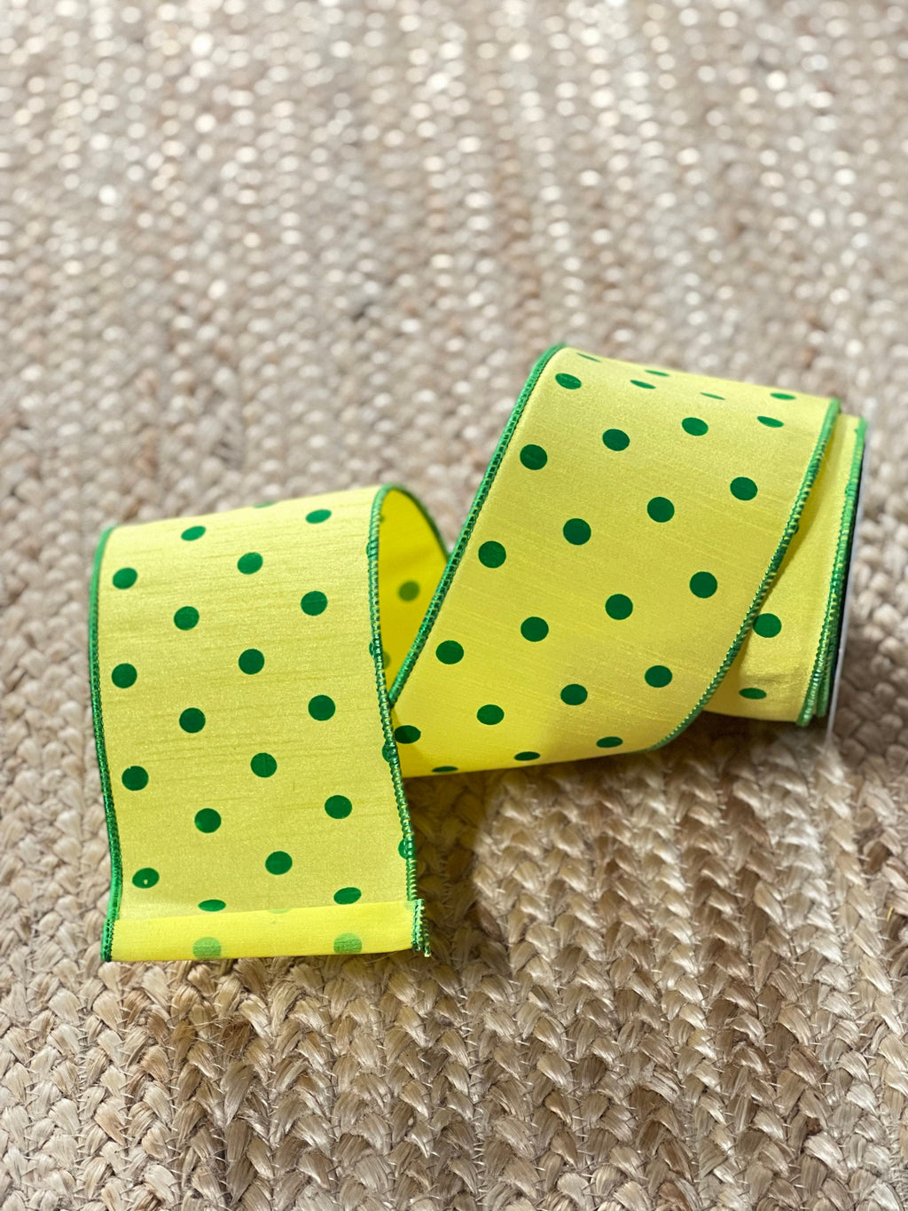 4 inch Yellow & Green Bright Dots ~ 10 yards ~ Deluxe Wire Edge