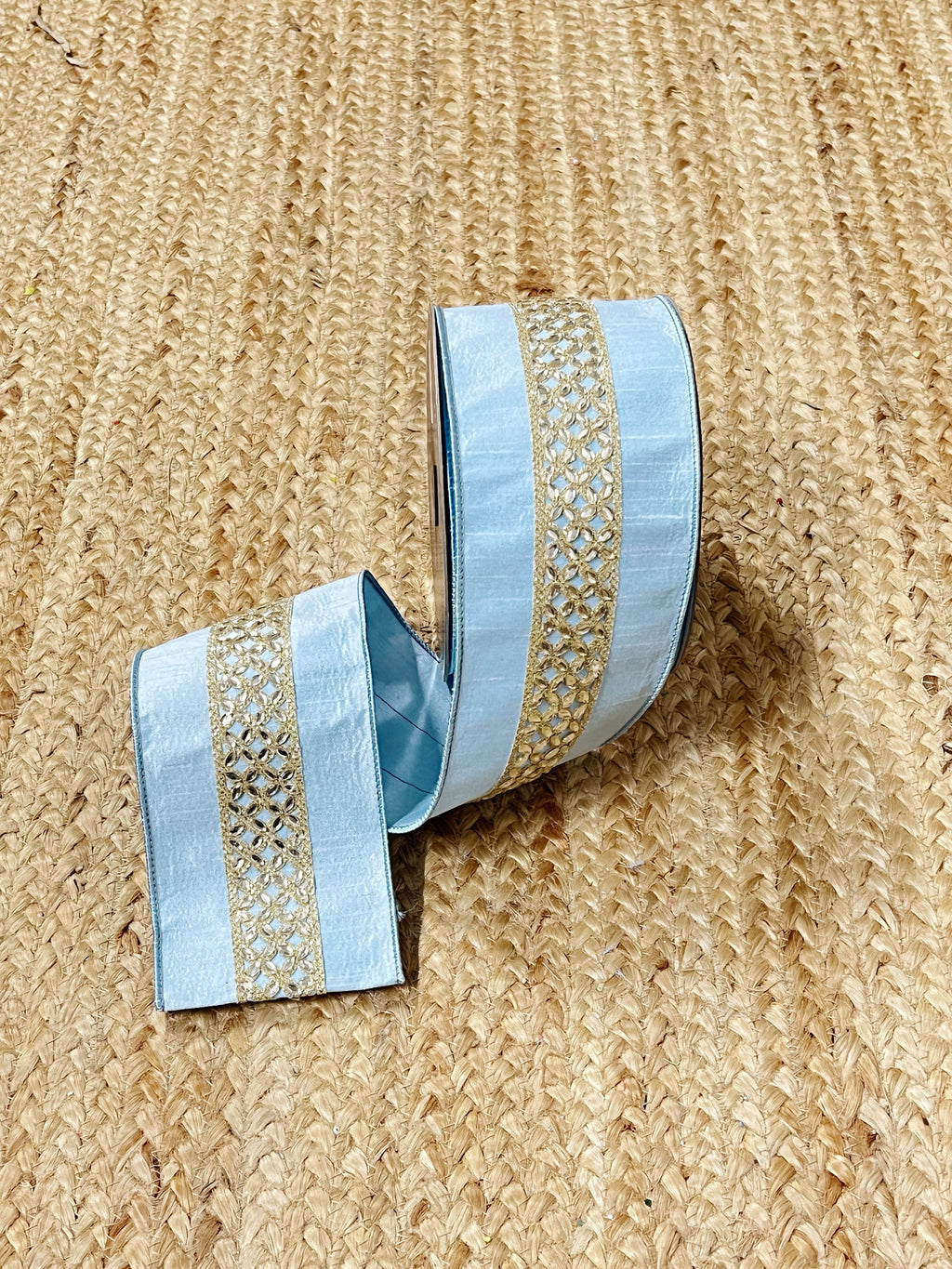 4 inch Farrisilk Light Blue Jeweled Ribbon ~ 10 yards ~ Wired