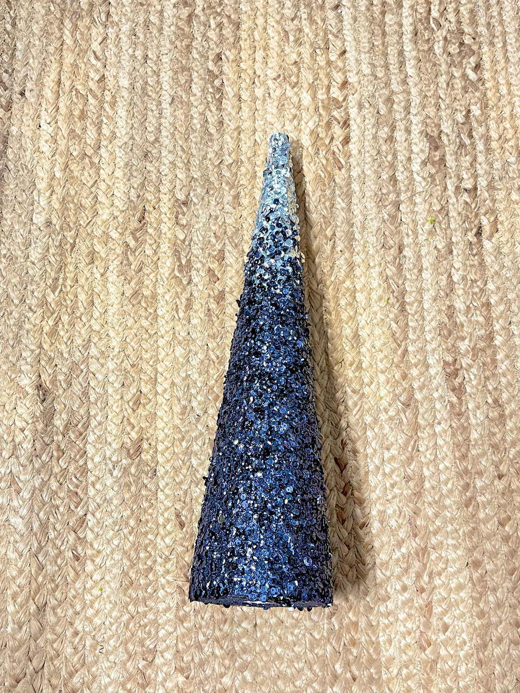 Navy & Silver Glitter Sequin Cone Tree ~ 18 in