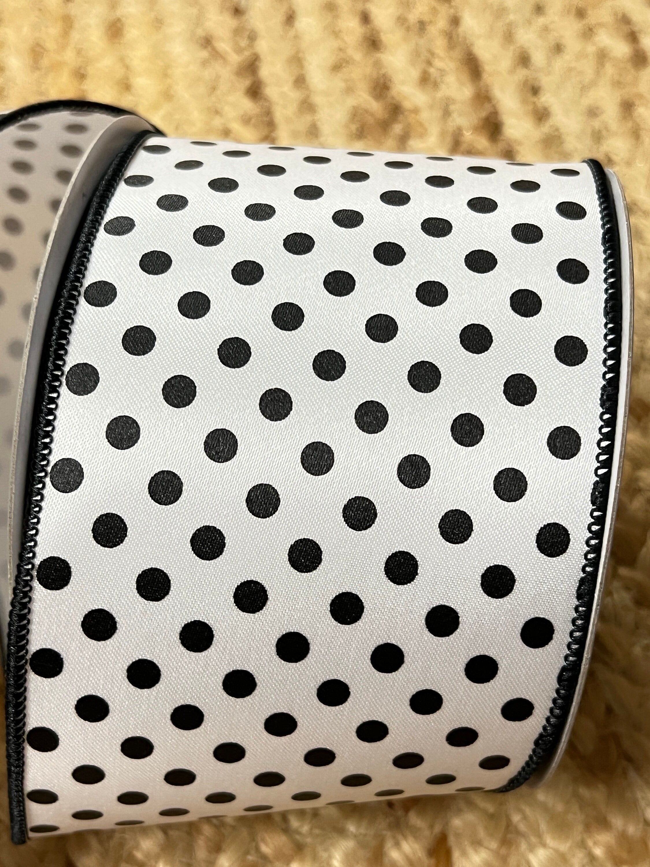 4” Farrisilk Mini Dots White with Black Polka Dot ~ 10 yards