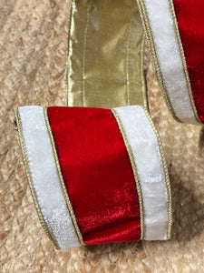 4 inch Luxe Santa Velvet ~ Red White & Gold ~ 10 yards